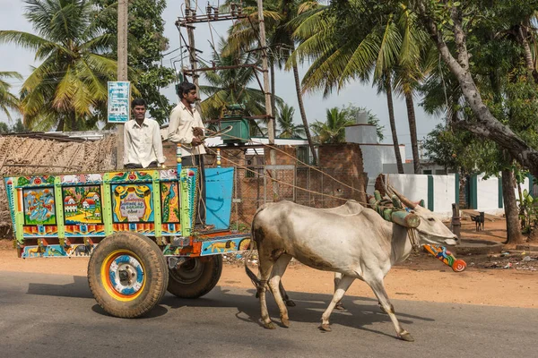 Farbenfroher Wagen gezogen von Büffeln, Mysore Indien. — Stockfoto