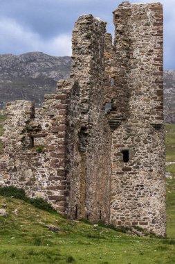 Tam kare closeup Castle Ardvreck kalıntıları, İskoçya.