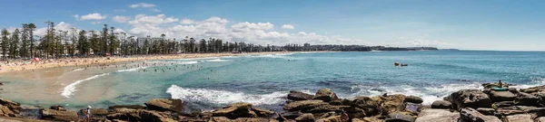 Panoramik çekim tüm Manly Beach ve bay, Sydney Avustralya.
