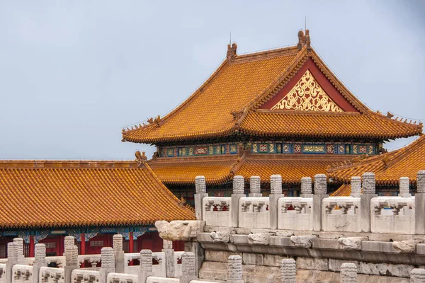Beijing China April 2010 Forbidden City Orange Roof Structures Golden — Stock Photo, Image