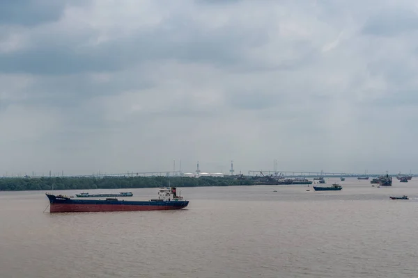 Binh Nguyen cargo vessel anchored in Long Tau River, Ho Chi Minh — Stock Photo, Image