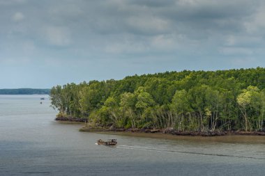 Long Tau Nehri 'nde küçük bir tekne, Thieng Lieng, Vietnam.