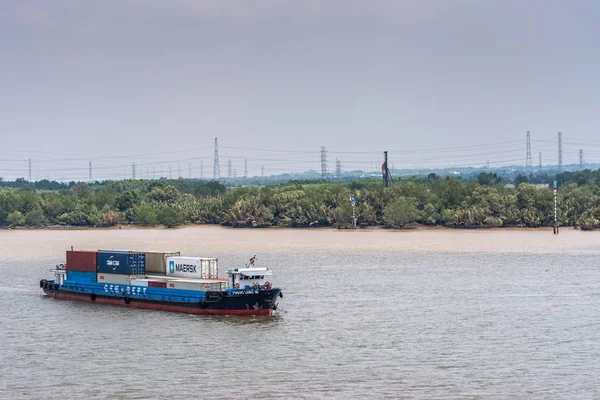 Gemadept river container boat sailing on Long Tau River, Phuoc K — Stock Photo, Image