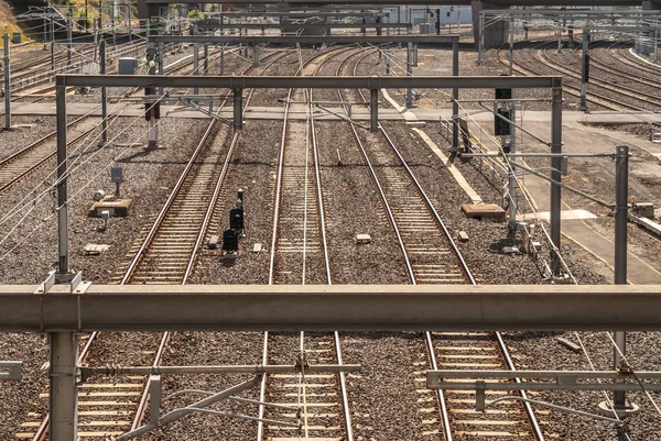 Train tracks outside Flinders Street Railway Station, Melbourne, — Stock Photo, Image