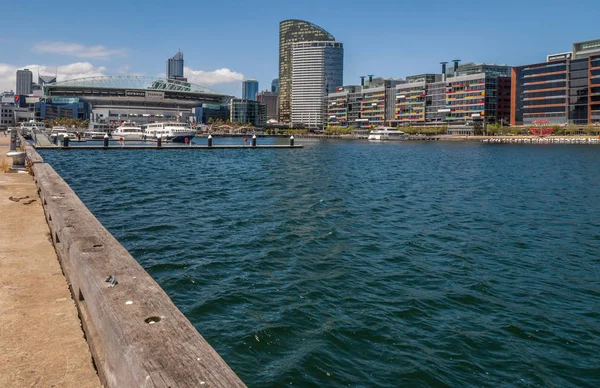 Long shot on Ehtiad stadium and high rise buildings at Docklands — ストック写真