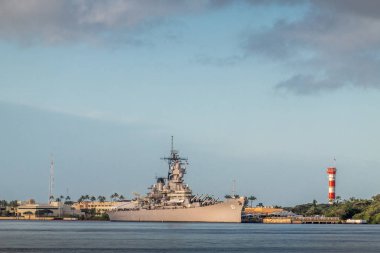USS Missouri Battle Ship in sun at Pearl Harbor, Oahu, Hawaii, U