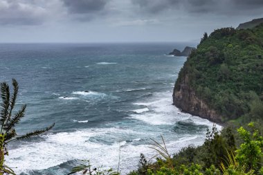 Landscape of Ocean surf on beach of Pololu valley, Kohala, Hawai