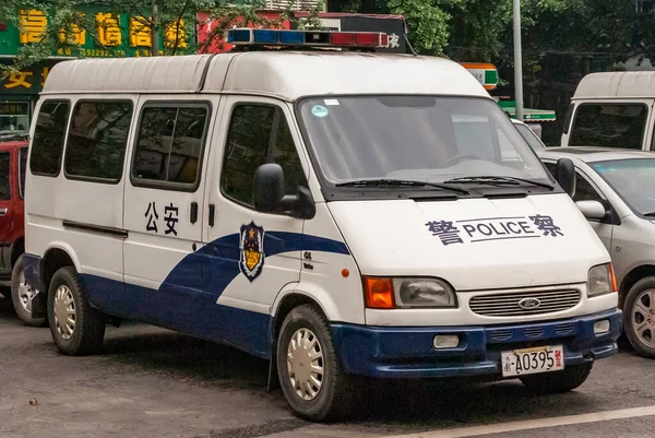 Chongqing China Maio 2010 Downtown Fechar Carrinha Polícia Com Folhagem — Fotografia de Stock