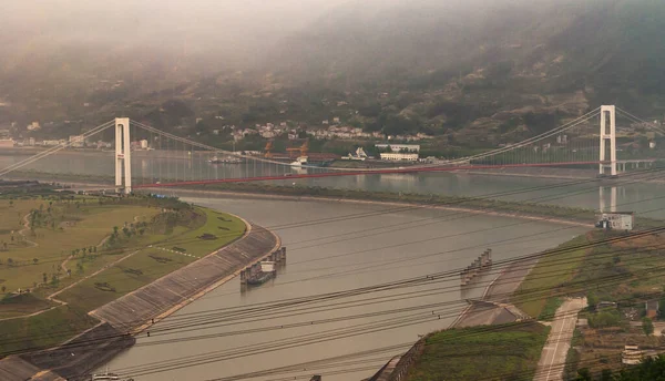 Three Gorges Dam China Mayo 2010 Río Yangtze Niebla Mañana — Foto de Stock