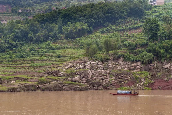 Fengdu Chongqing China Mai 2010 Jangtse Fluss Kleine Blaue Kabinenschaluppen — Stockfoto