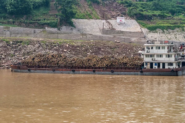 Huangqikou Chongqing Chiny Maja 2010 Rzeka Jangcy Barka Wypełniona Brązowymi — Zdjęcie stockowe