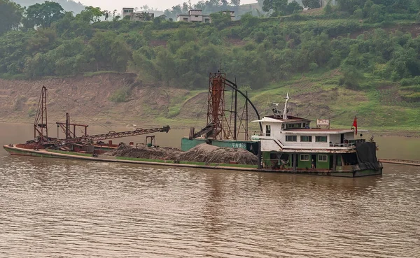 Huangqikou Chongqing China Mai 2010 Jangtse Fluss Laufende Baggerarbeiten Von — Stockfoto