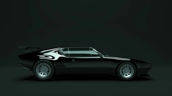 Poderoso Black Sports Car 1970 Style Ilustração Render — Fotografia de Stock