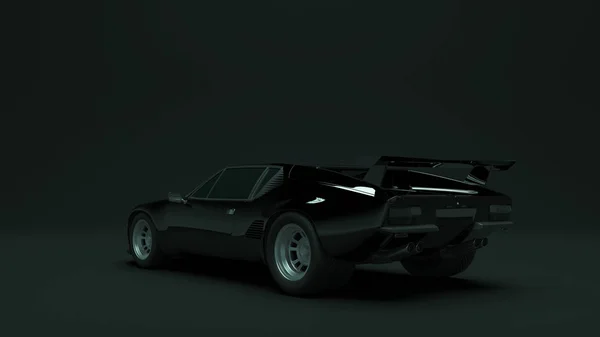パワフルなブラックスポーツカー1970年代スタイルの3Dイラスト 3Dレンダリング — ストック写真