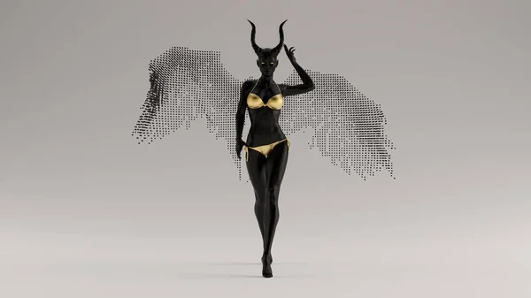 Bukott Természetfeletti Lény Angyal Szarvakkal Séta Egy Bikini Tetején Egy — Stock Fotó