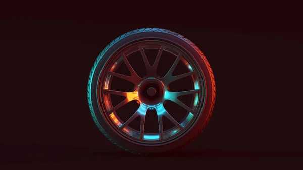 Silver Alloy Rim Wheel Design Met Rood Blauw Moody 80S — Stockfoto