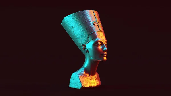 Silver Bust Nefertiti Red Orange Blue Green Moody 80S Lighting — 스톡 사진