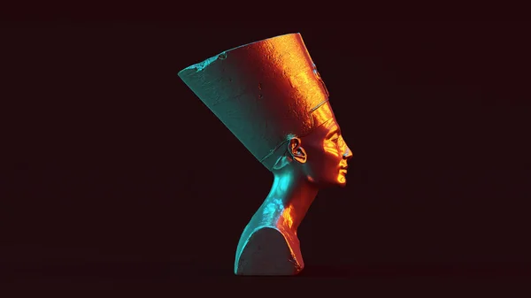 Stříbrná Busta Nefertiti Červenou Pomerančovou Modrou Zelenou Náladou Let Osvětlení — Stock fotografie