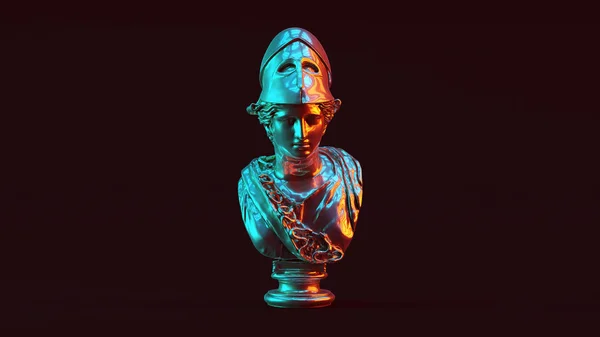 银矿石灰雕塑与红色橙色和蓝色绿色的80年代灯光前景3D插图3D渲染 — 图库照片