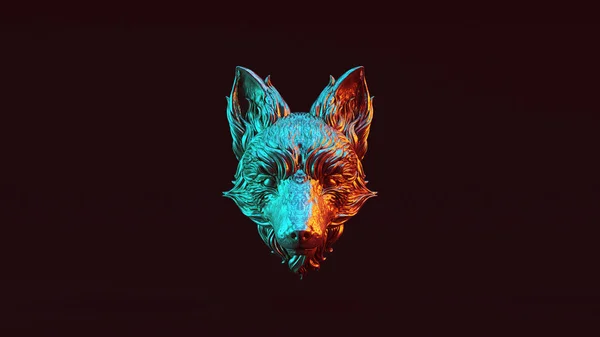 Argento Fox Busto Scultura Con Rosso Arancio Blu Verde Moody — Foto Stock