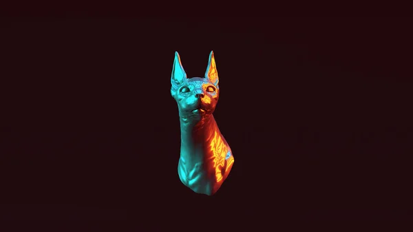 Prata Longo Ouvido Gato Busto Escultura Com Vermelho Laranja Azul — Fotografia de Stock