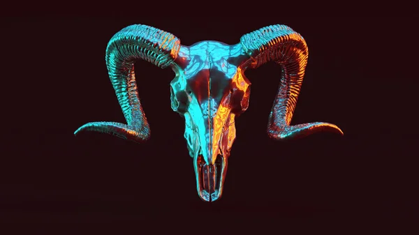 Cráneo Plata Ram Con Rojo Azul Moody Iluminación Front Illustration — Foto de Stock