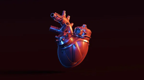 Silver Anatomical Heart Red Blue Moody 80S Lighting Front Illustration — ストック写真