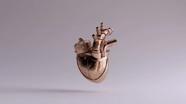 Bronze Artificial Cyborg Heart Anatomical Illustration Render — стокове фото