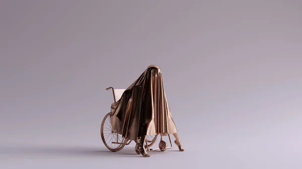 Bronze Espírito Maligno Inclinado Para Frente Uma Cadeira Rodas Ilustração — Fotografia de Stock