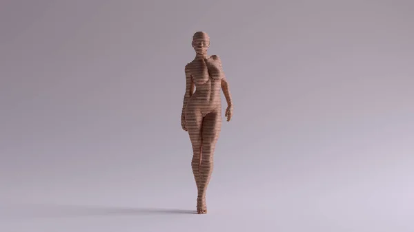 青铜裸女行走3D渲染插图 — 图库照片