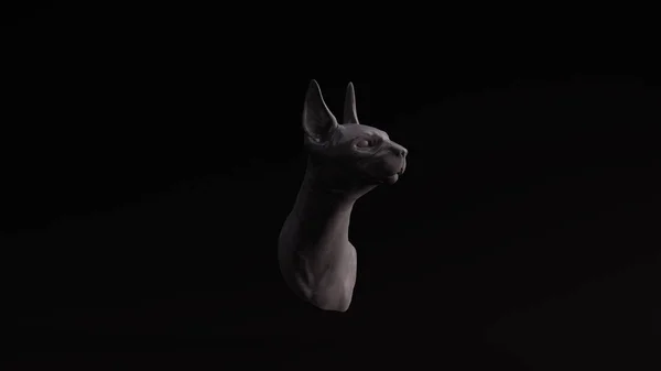 長耳グレーポリッシュ石猫バスト彫刻3Dイラスト3Dレンダリング — ストック写真