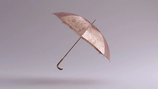 Bronz Esernyő Bronz Esőcseppekkel Egyenes Nézet Illusztráció Render — Stock Fotó