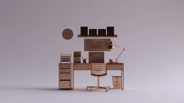 Brons Eenvoudige Home Office Setup Met Floating Desk Illustratie Rendering — Stockfoto