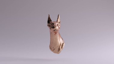Long Eared Bronze Cat Bust Sculpture 3d illustration 3d render clipart