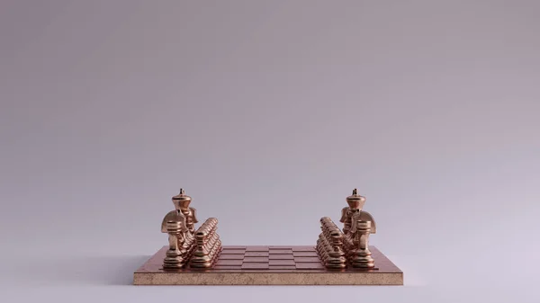 Bronzen Schaakbord Stukken Illustratie Renderen — Stockfoto