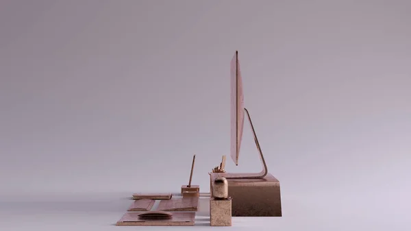 Bronze Contemporary Desk Setup Illustratie Render — Stockfoto