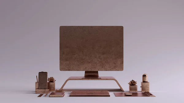 Bronze Contemporânea Desk Setup Ilustração Render — Fotografia de Stock