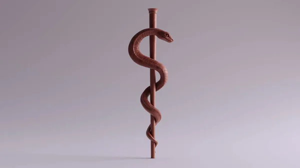 Asclepius 3D插图的巧克力黏土医用蛇符号棒 — 图库照片