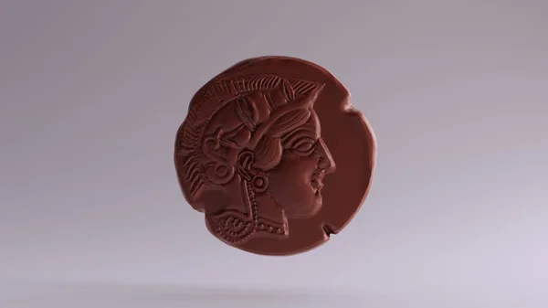 Antique Chocolate Clay Athena Coin Illustration — 스톡 사진