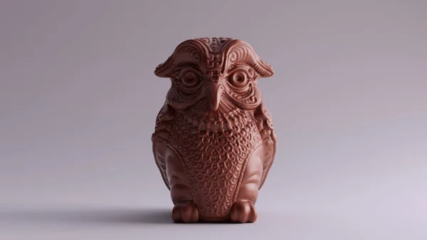 Antique Chocolate Clay Owl Greek Goddess Athena Legendary Metal Owl — Stock Photo, Image