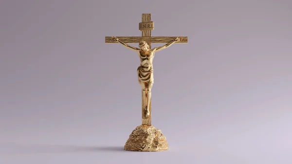 Золотий Ісус Христос Хресті Короною Колючок Ісуса Назаретського Цар Євреїв — стокове фото