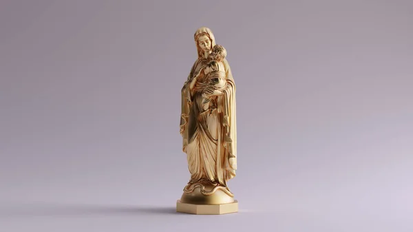 Ouro Maria Uma Criança Estátua Ilustração Render — Fotografia de Stock