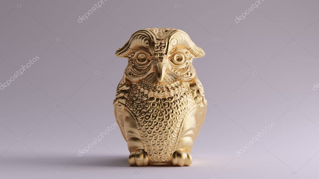 Búho de oro antiguo Búho de metal legendario de la diosa griega Athena Bubo 3d ilustración 3d