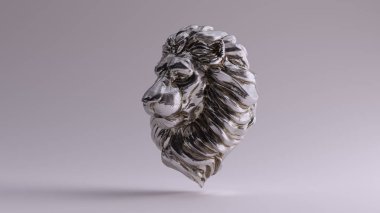 Silver Adult Male Lion Bust Sculpture 3d illustration 3d render clipart