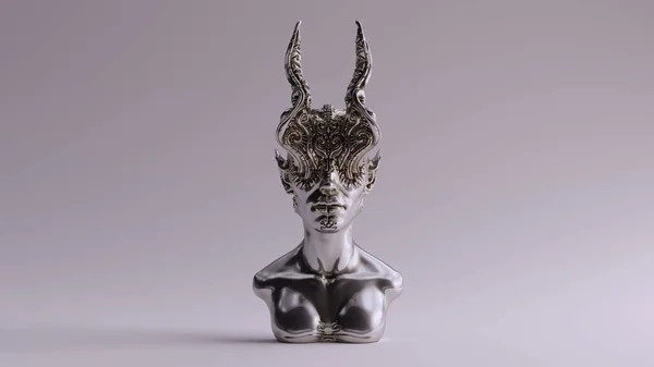 Silver Antique Horned Demon Queen Statue Bust Illustration — 스톡 사진