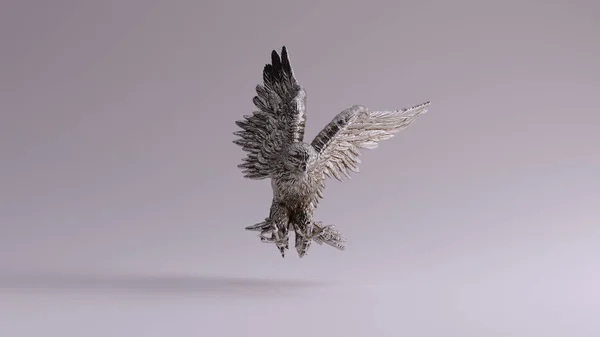 Silver Eagle Flight Hunting Sculpture Illustration Render — 스톡 사진