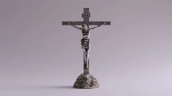 Silber Jesuschrist Kreuz Mit Dornenkrone Jesus Von Nazareth König Der — Stockfoto