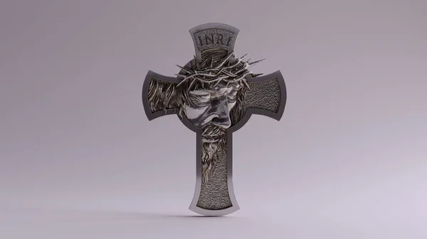 银质耶稣十字会3D — 图库照片