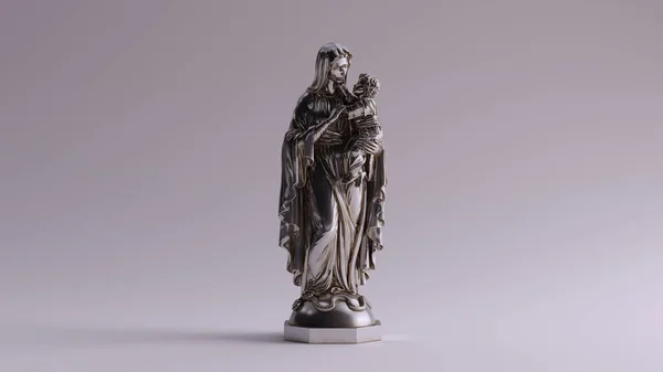 Ασημένια Mary Ένα Παιδί Άγαλμα Απεικόνιση Καθιστούν — Φωτογραφία Αρχείου