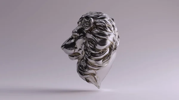 银制成年雄狮雕塑3D插图3D渲染 — 图库照片